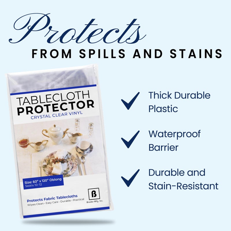 BRODER MFG. INC. Tablecloth Protector Crystal Clear Vinyl (60"x120" Oblong) | Thick, Durable Clear Table/Tablecloth Protector | Perfect for Parties, Special Occasions, Gatherings, and Everyday Use - Image 5